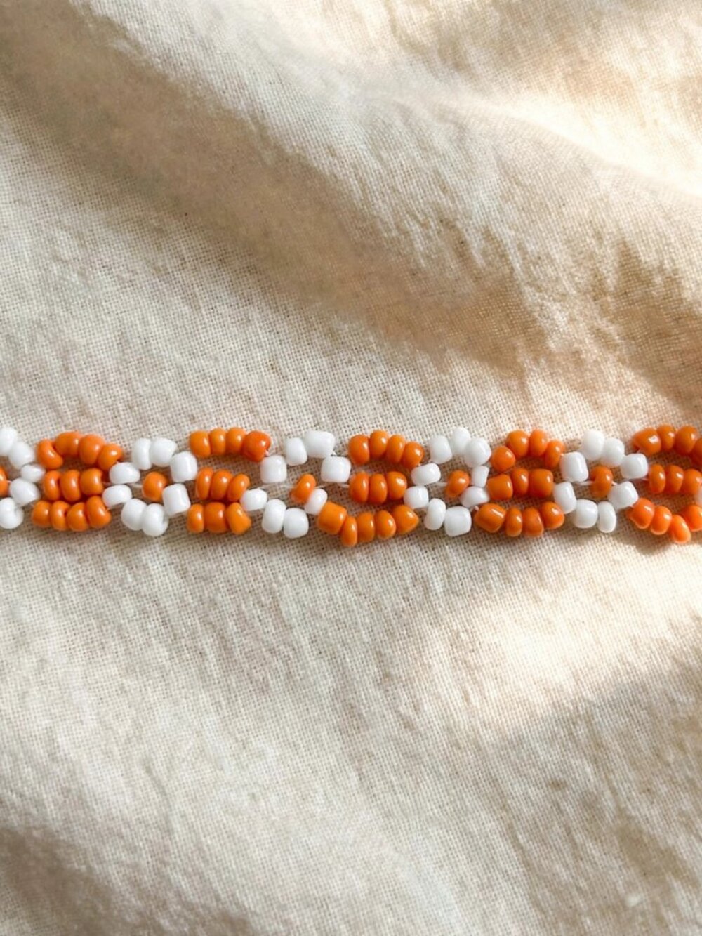 Orange White Beaded Bracelet